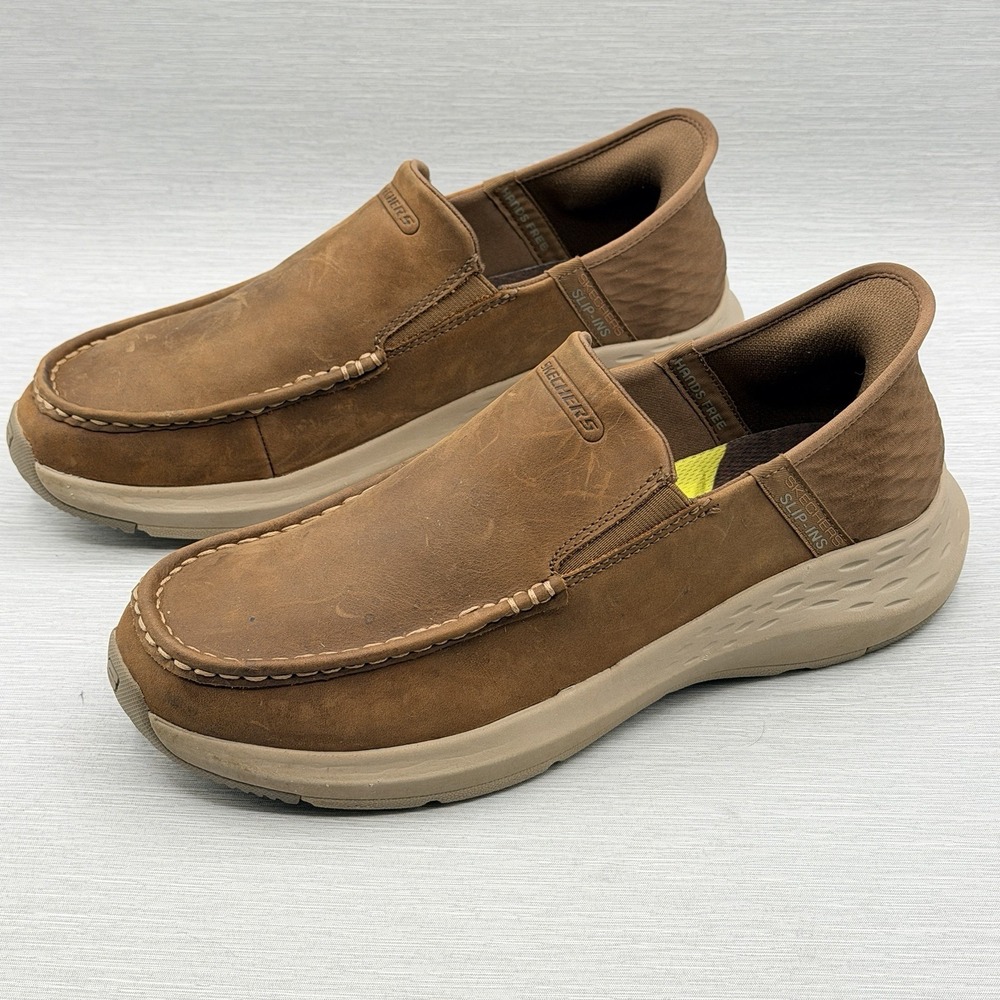 Skechers Slip Ins Men's 9 Loafers Brown Leather Shoes Parson Oswin 204866